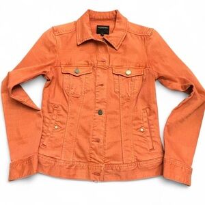 Liverpool Los Angeles Classic Jean Jacket Coral Fins Pink Orange Stretch Denim